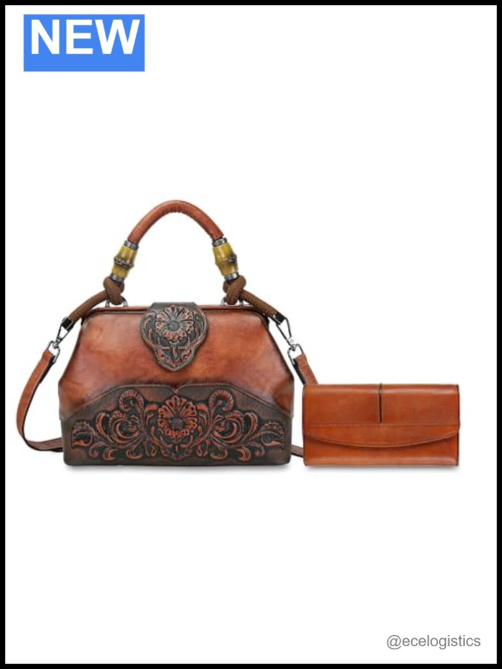 Women's Leather Wallet and Satchel Bag with Adjustable Strap